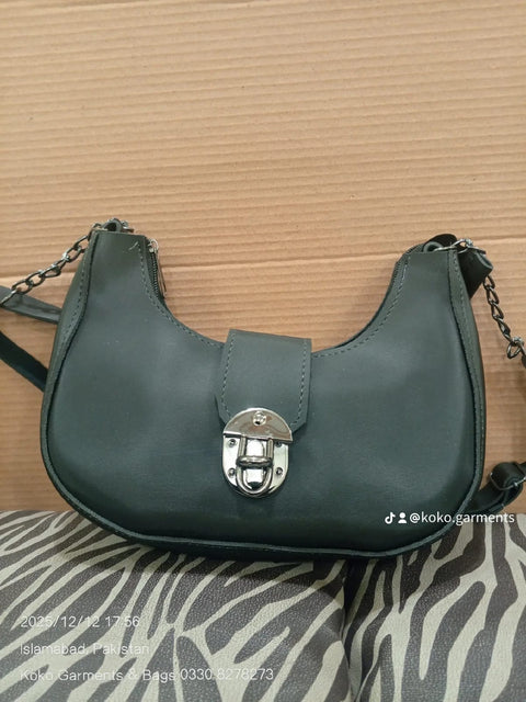 Sleek Half-Moon Vegan Leather Sling Bag