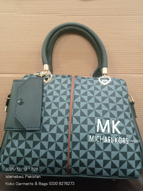 Michael Kors Inspired Geometric Print Satchel with Mini Pouch