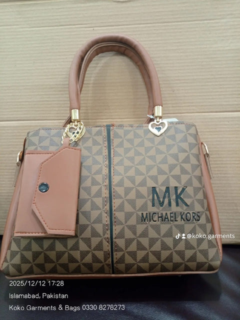 MK-Inspired Geometric Print Satchel with Mini Pouch